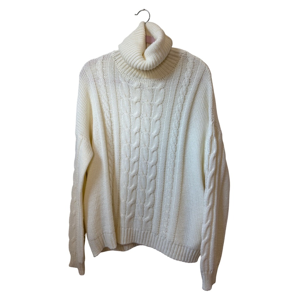 Faithfull the Brand Cream Cable Knit Turtleneck Sweater Handmade Viscose Sz 4